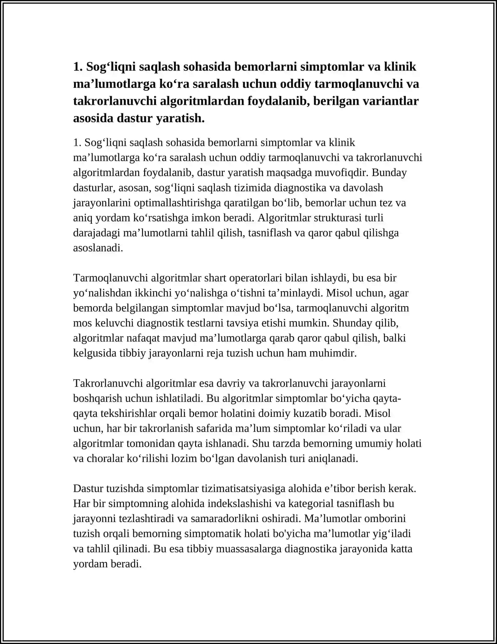 ODDIY TARMOQLANUVCHI VA TAKRORLANUVCHI ALGARITIMLARGA SOXA BUYICHA BERILGAN VARIANTLARNI ISHLATGAN XOLDA DASTURLAR YARATISH SHU XAQIDA REVERAT KERAK 4