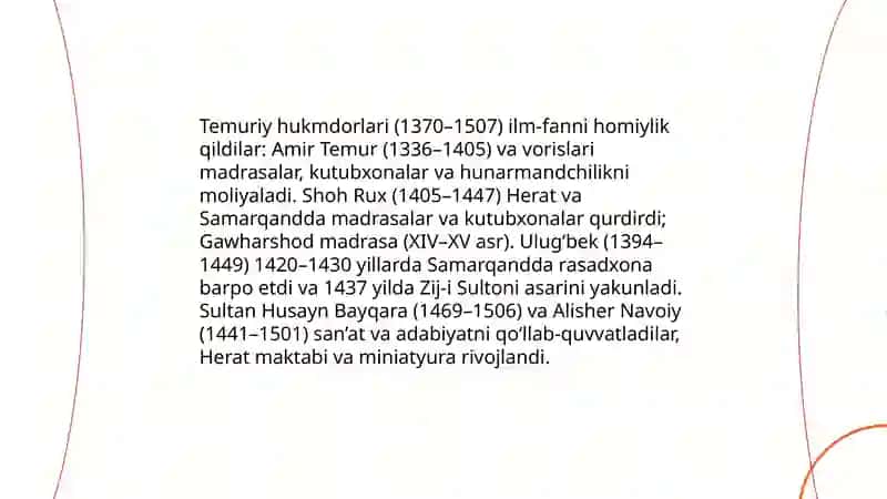 Amir Temur va Temuriylar davrida madaniy hayot va kutubxonalar 4