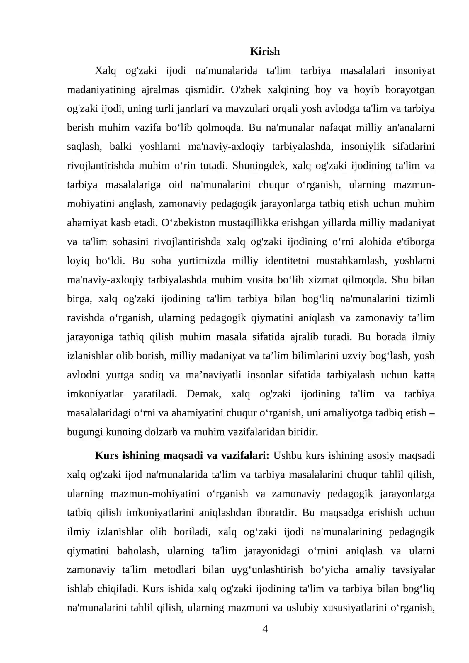 BOSHLANG'ICH TALIM PEDAGOGIKASI FANIDAN TAYYORLAGAN KURS ISHI 4