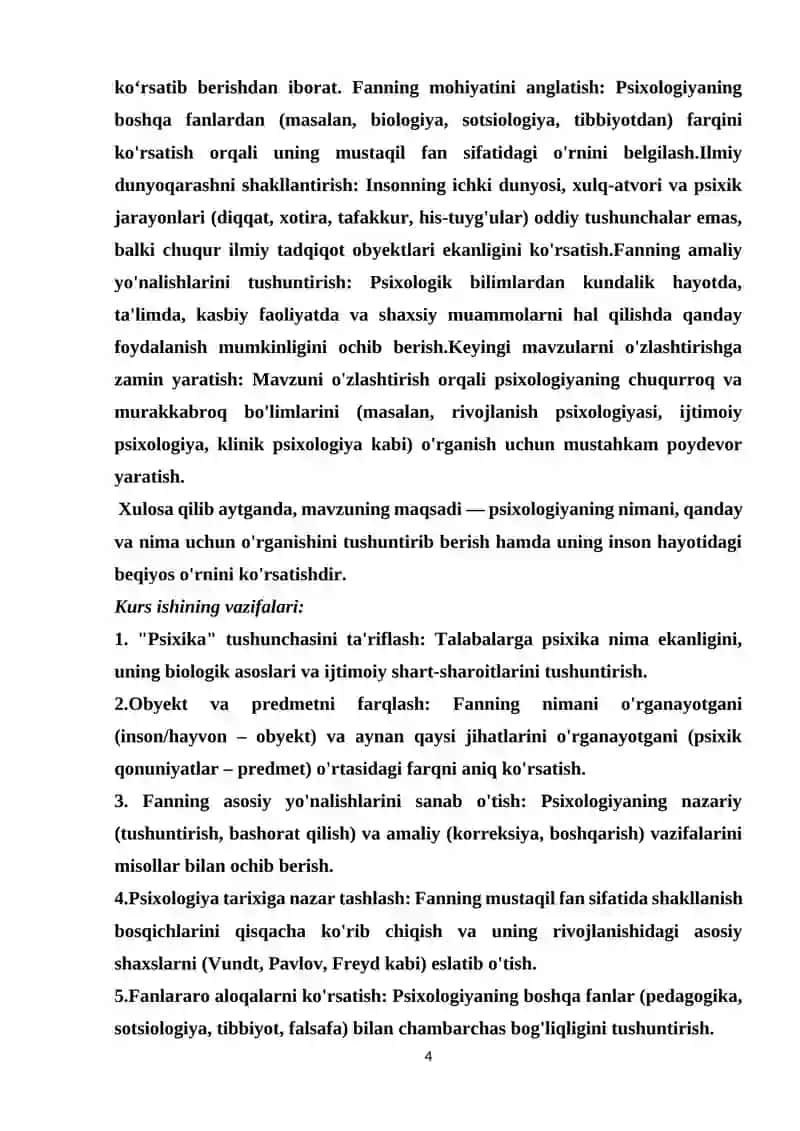 Psixologiya fanining predmeti, vazifalari, obyekti va ahamiyati 4