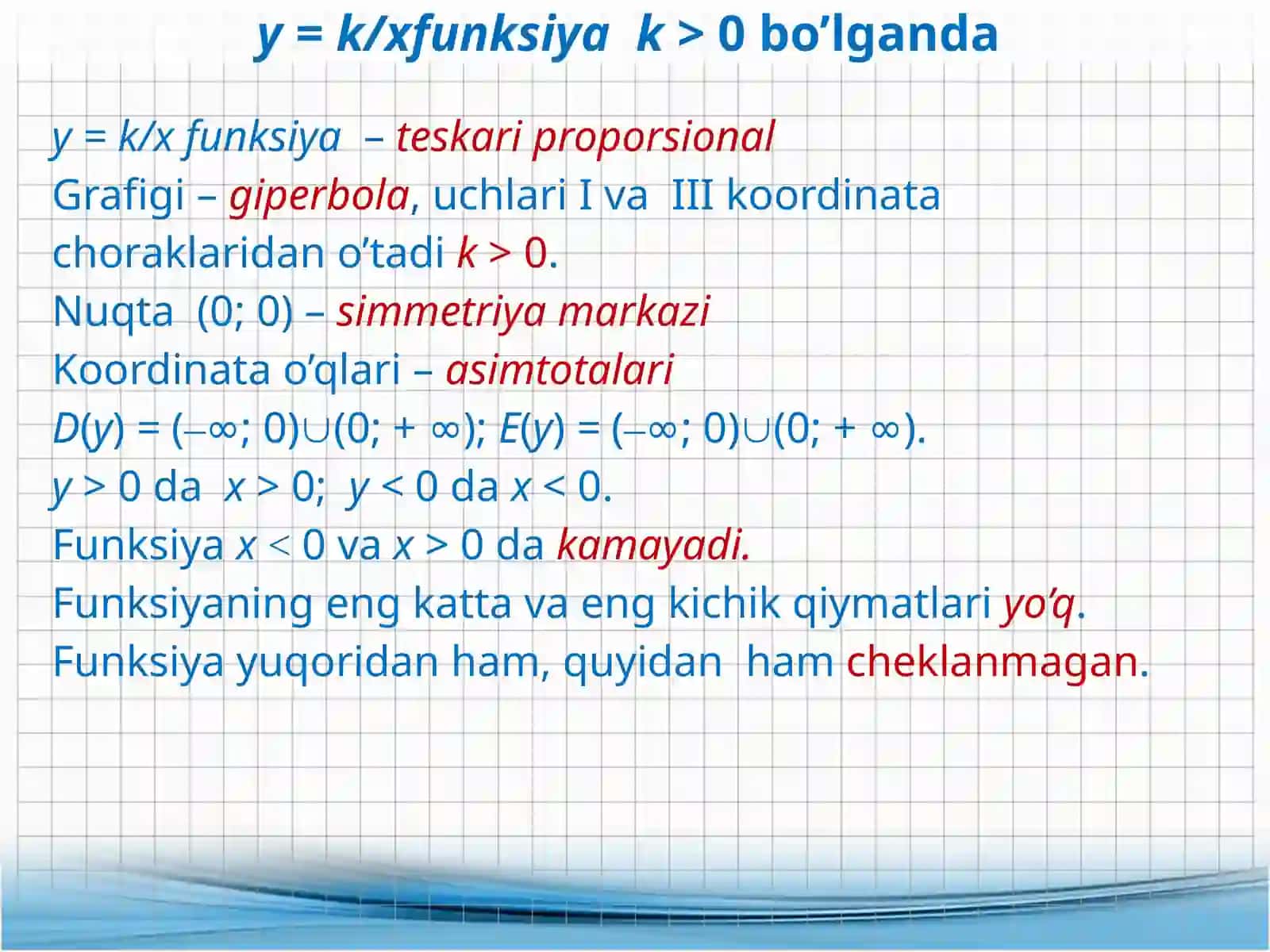 Функция y = k/x 4