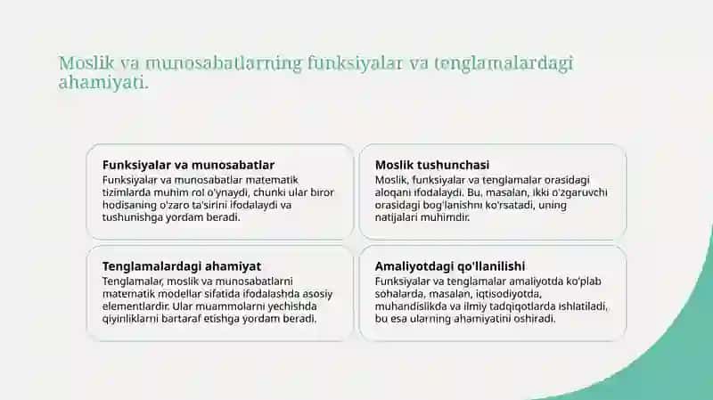 Moslik va munosabatga oid misollar. 4