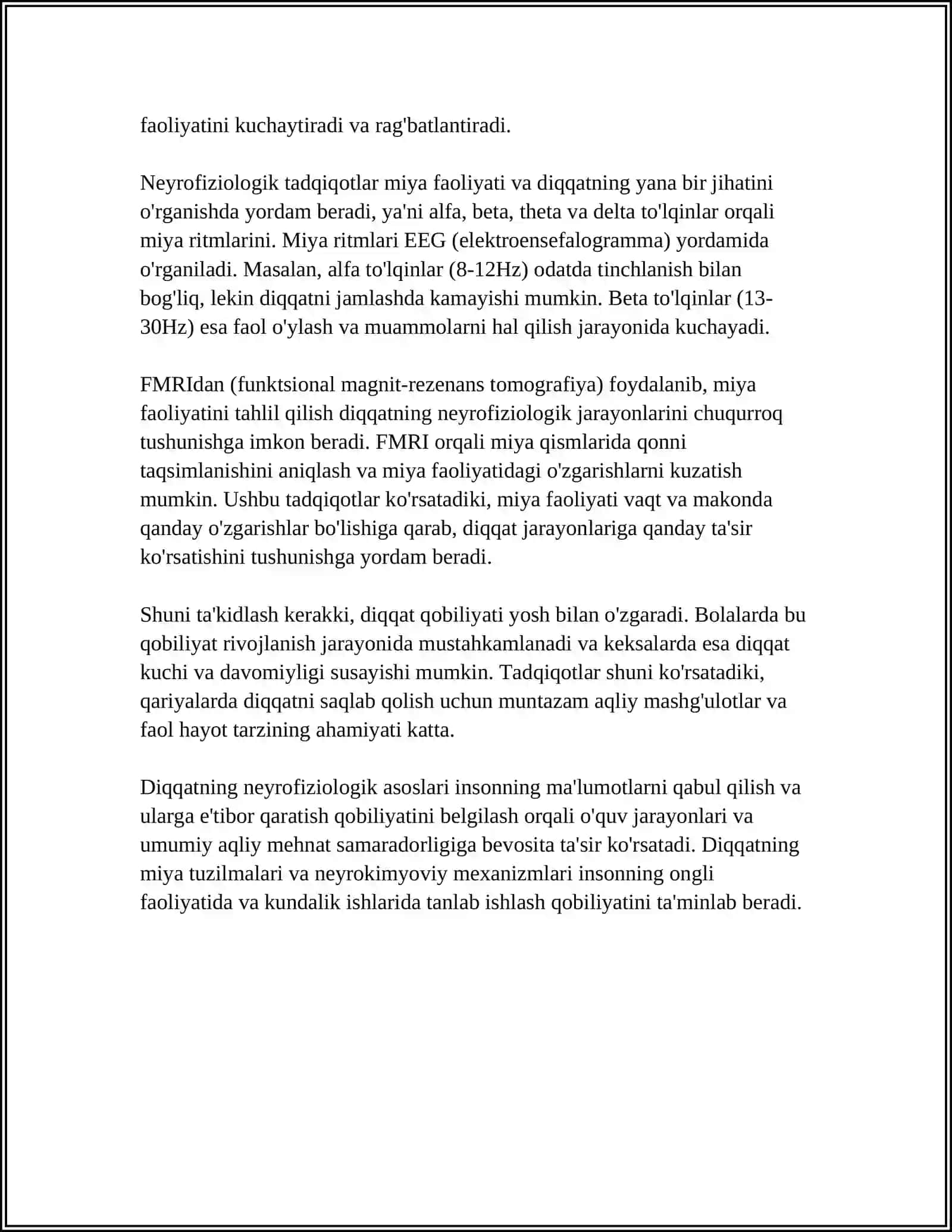 DIQQATNING NEYROFIZIOLOGIK XUSUSIYATLARI VA ONTOGENEZDA O'ZGARISHI 4