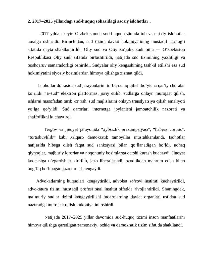 Adolatli sud tizimi yo’lida sud-huquq sohasidagi islohatlar 4