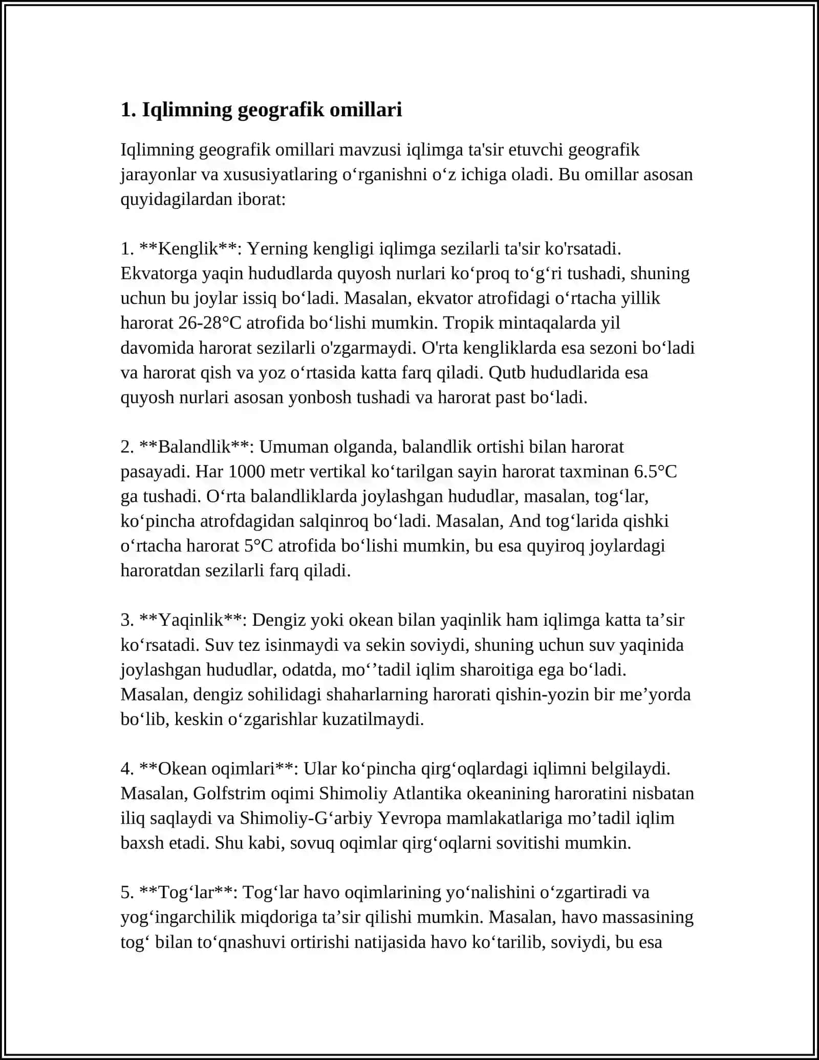 IQLIMNING GEOGRAFIK OMILLARI VA ULARNING TAHLILI 4