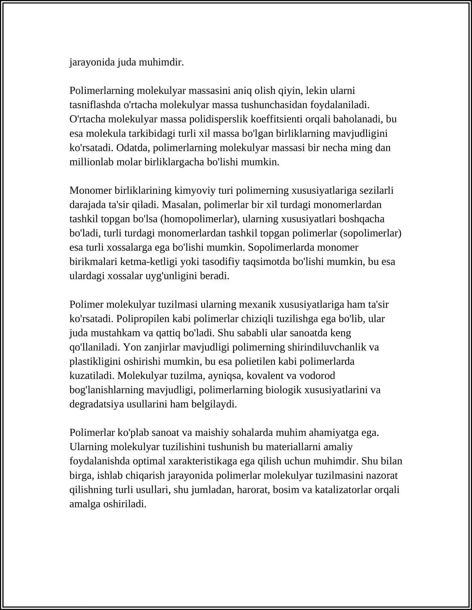 POLIMERLAR TUZILISHINING XOSSALARIGA TAʼSIRI 4