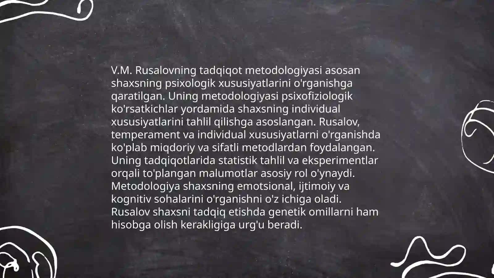 Temperament irsiy xarakteristikasini baholash uchun V.M.Rusalovning temperament tuzilishi so'rovnomasi 4