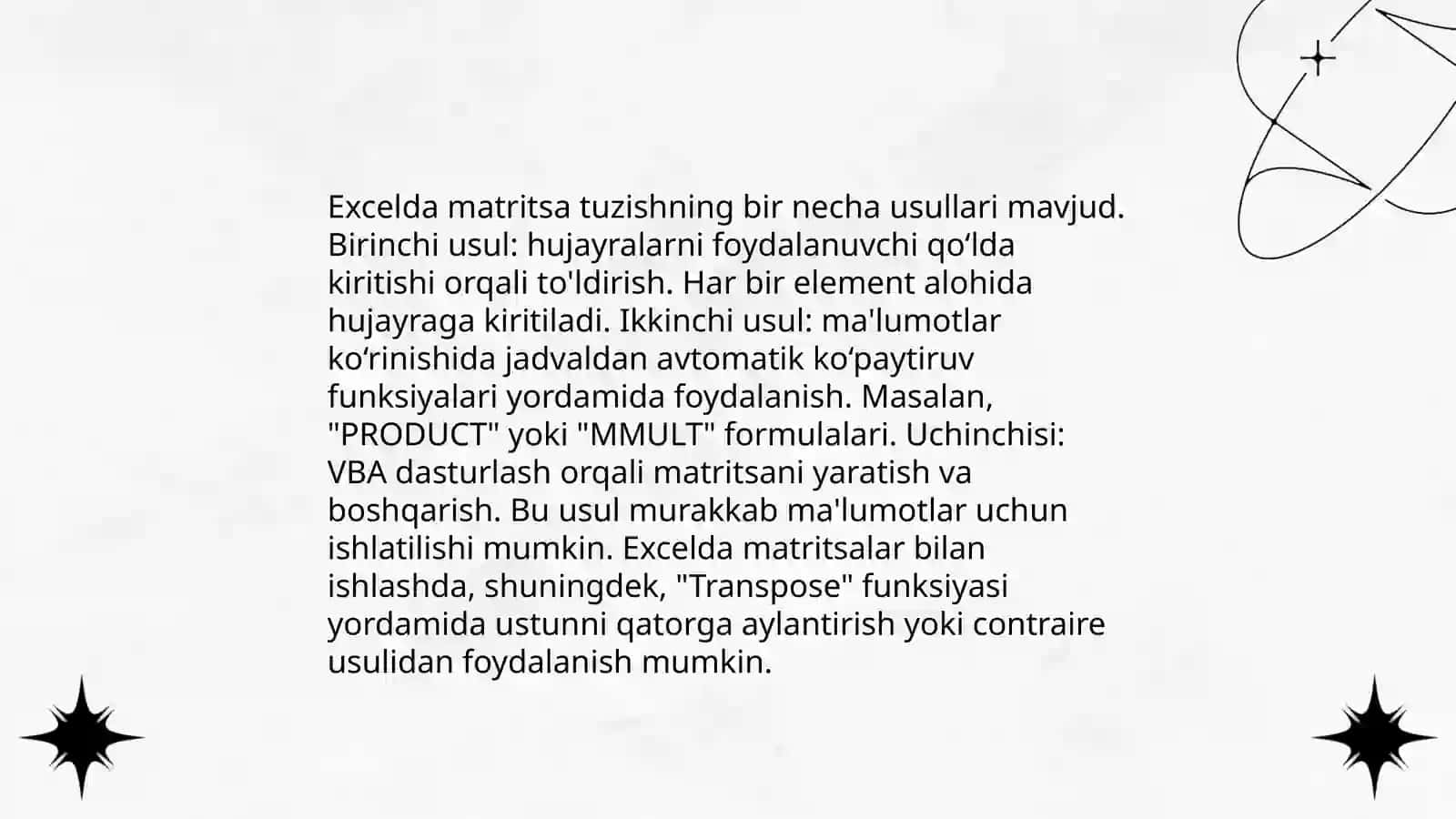 MS Excel dasturida determinantlarini va teskari matritsani hisoblashga doir misollar yechish 4