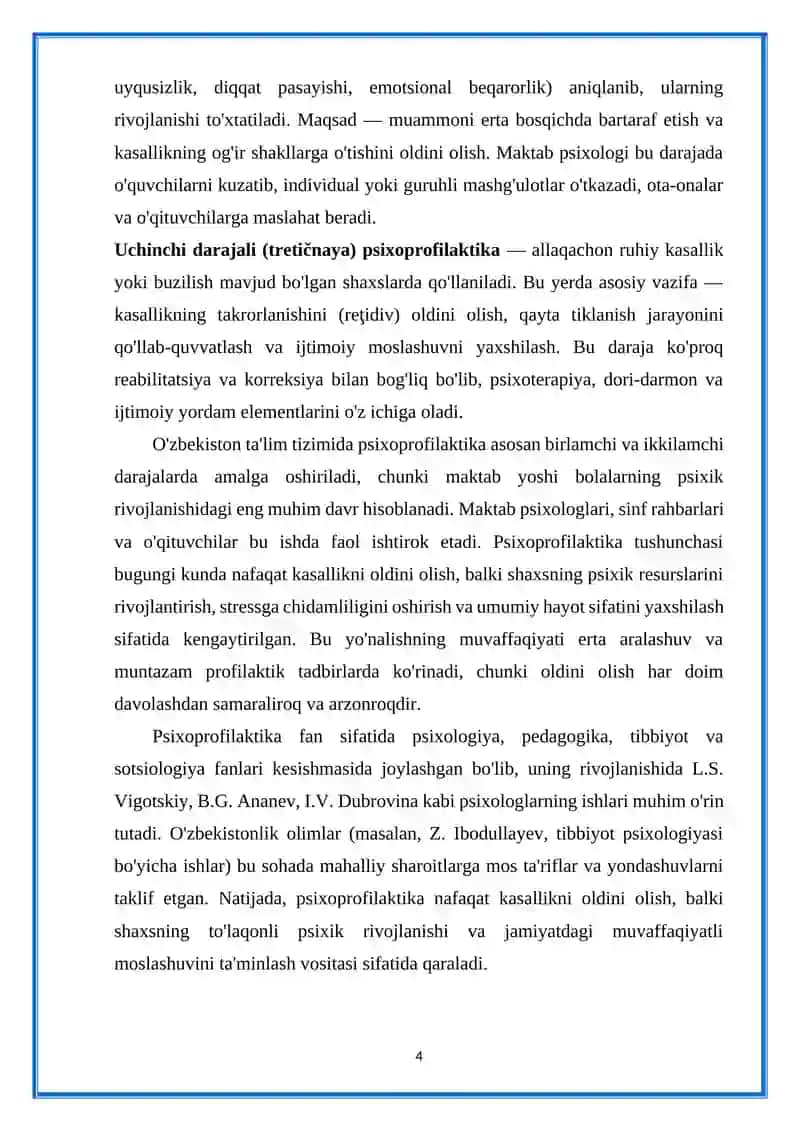 Psixoprofilaktika tushunchasi, psixoprofilaktikaga qaratilgan tadbirlari 4