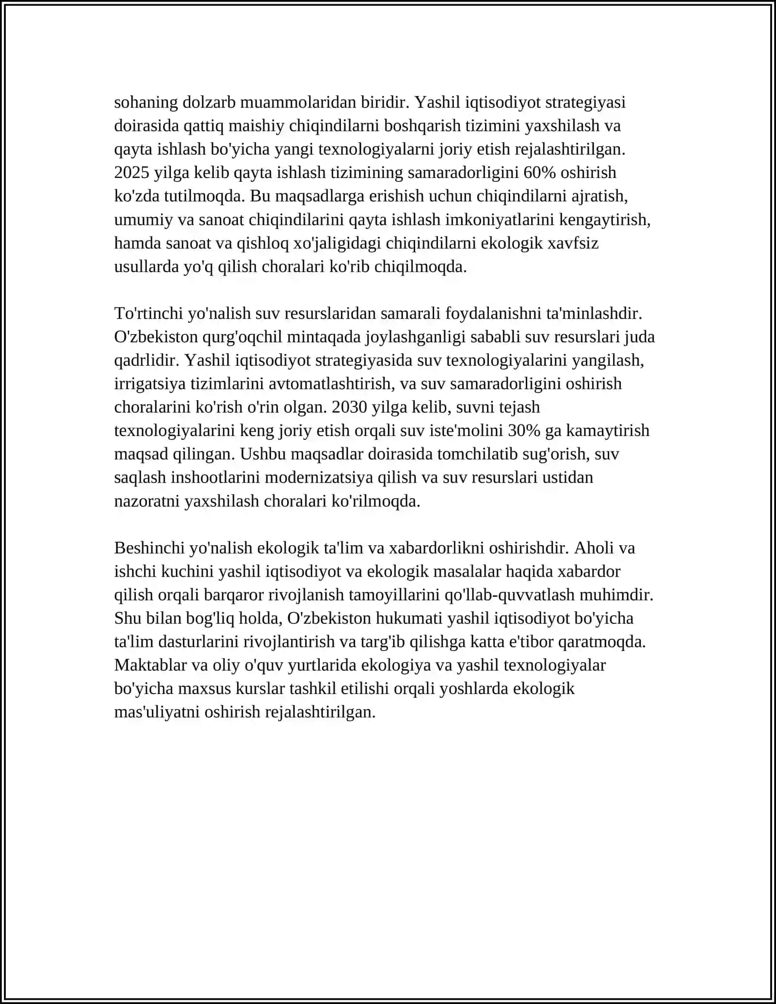O'ZBEKISTONDA EKOLOGIK SOHANI RIVOJLANTIRISH VA YASHIL IQTISODIYOT 4