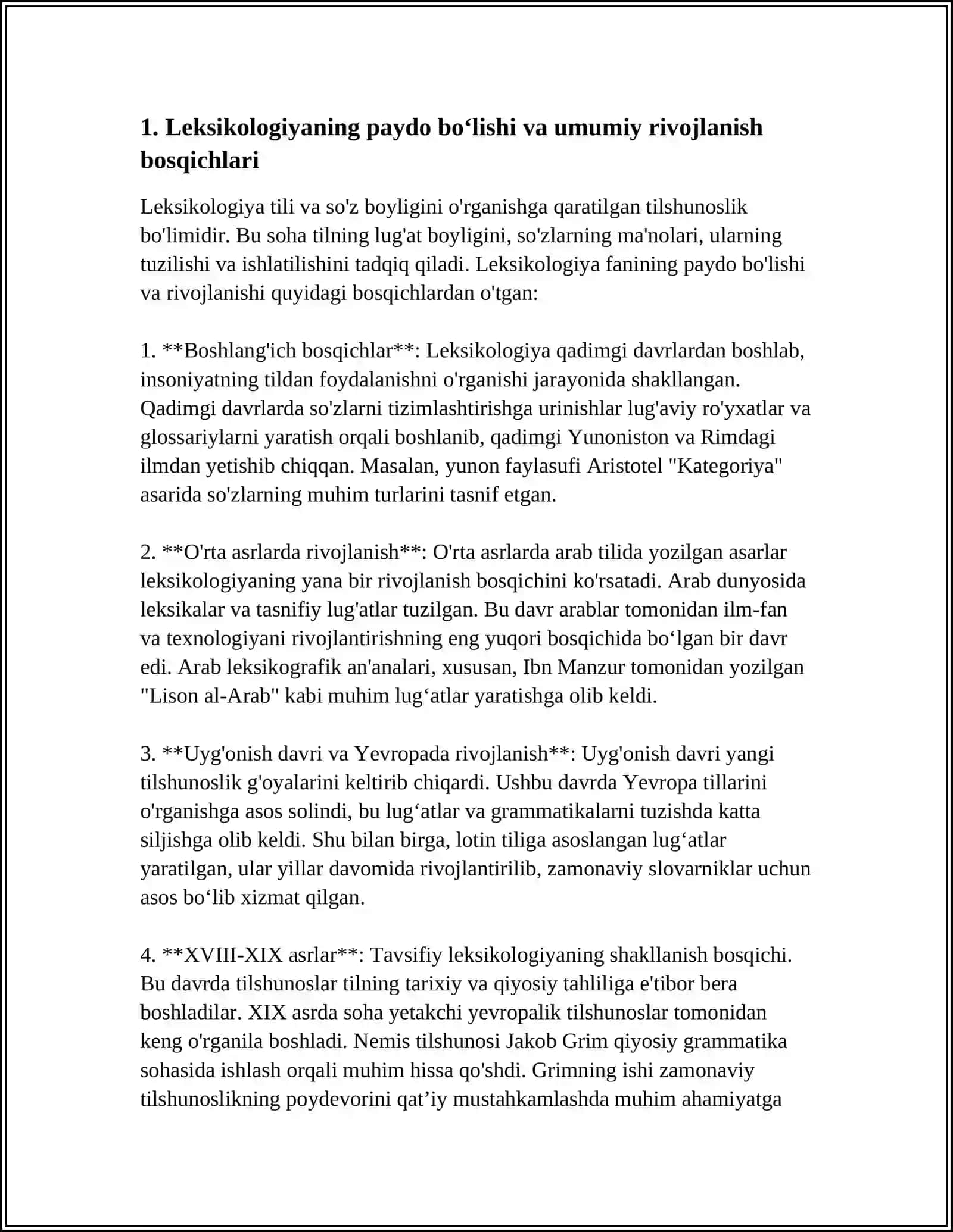 LEKSIKOLOGIYA. LEKSIKOLOGIYANING SHAKLLANISHI VA TAKOMILLASHUVI 4