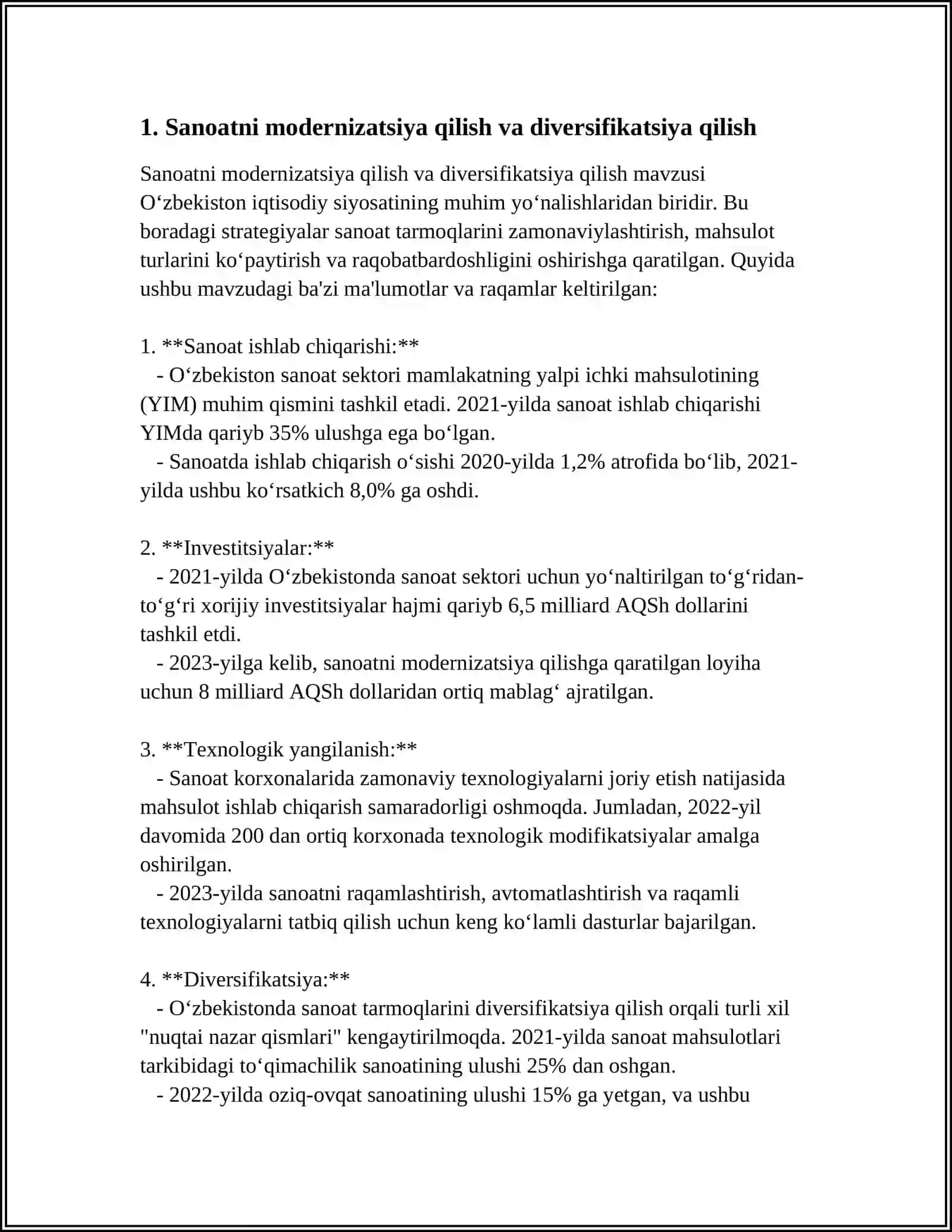 O‘zbekiston RESPUBLIKASIDA YANGI ISH O‘RINLARINI YARATISHNING ASOSIY YO‘NALISHLARI 4