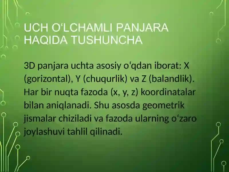 Uch o‘lchamli panjarada fazoviy jismlarni chizish 4