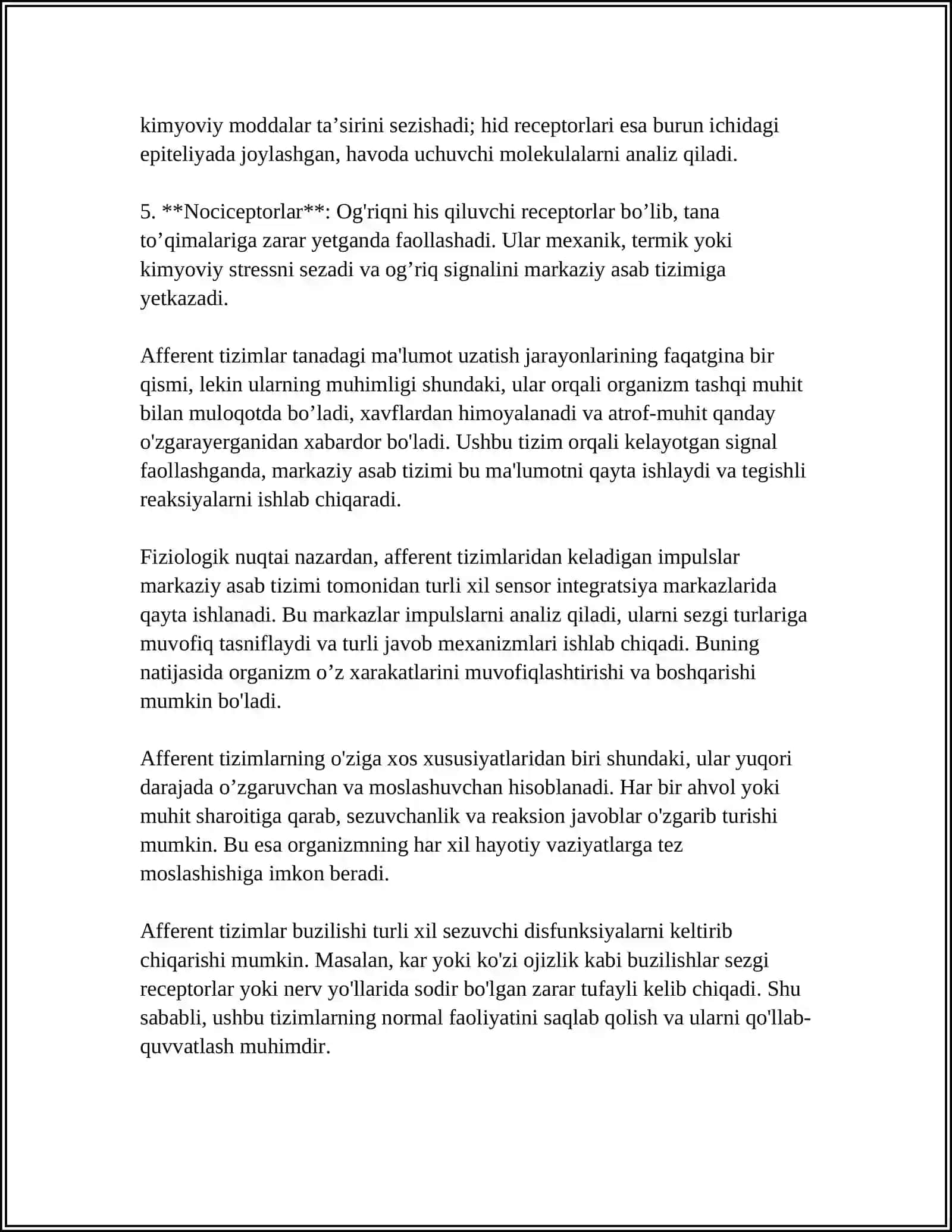 AFFERENT TIZIMLAR ROLI (A. BARNSHTEYN INSONNING PSIXIK JARAYONLARI VA MIYA 4