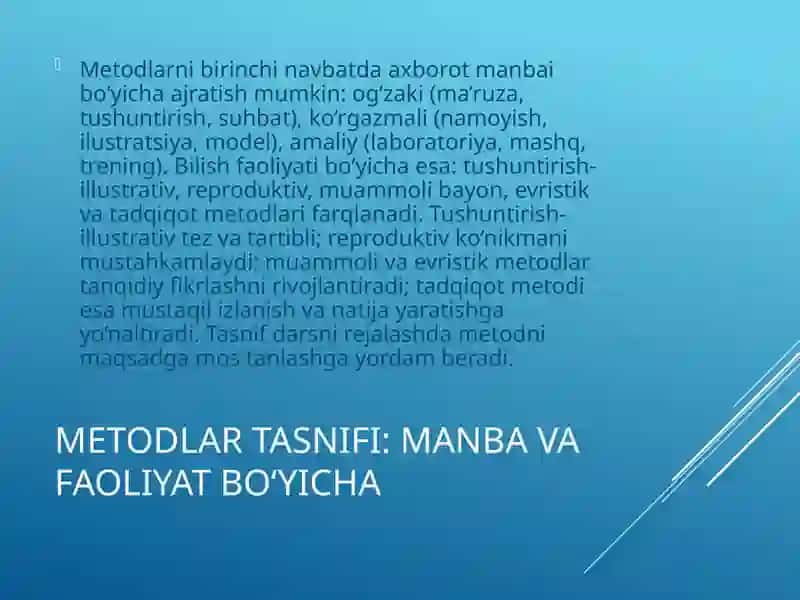 Ta'lim metodlari va vositalari: tahlil mavzusi 4