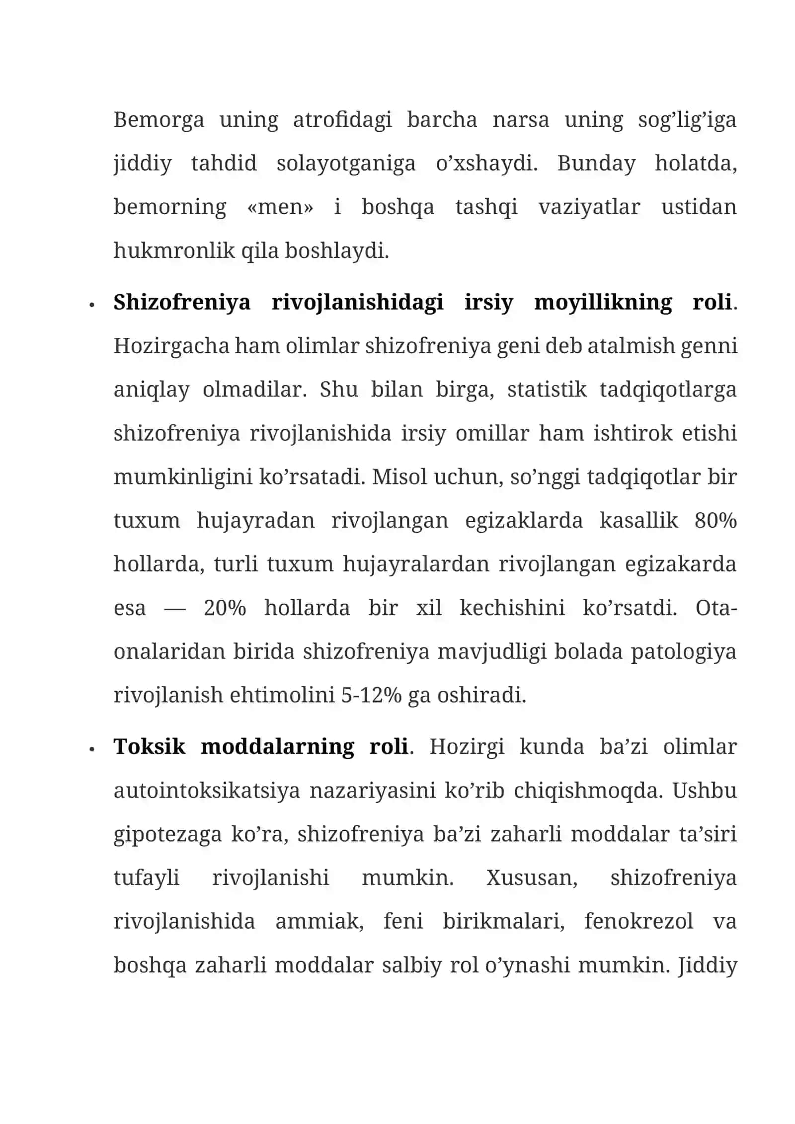SHIZOFRENIYA — RIVOJLANISHI SABABLARI, TASNIFI, ALOMATLARI, DAVOLASH, TASHXISLASH 4