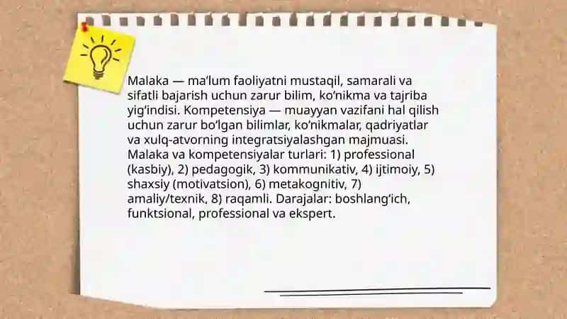 Faoliyatning oʻzlashtirilishi va malakalarni egallash 4