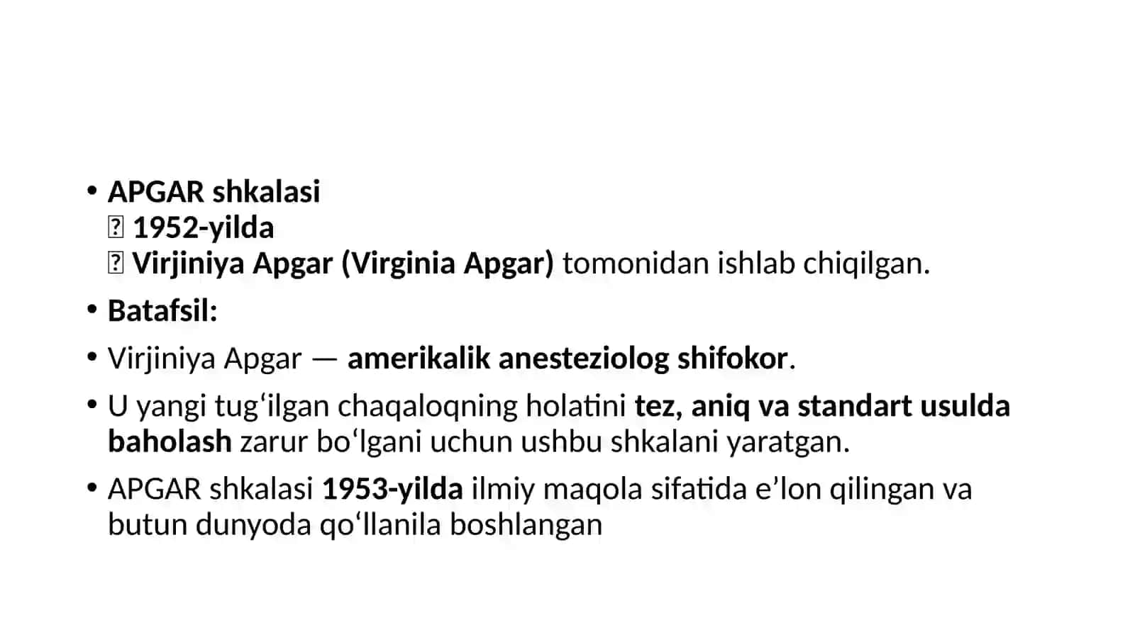 Bolalarni apgar shkalasi bo'yicha baxolash 4