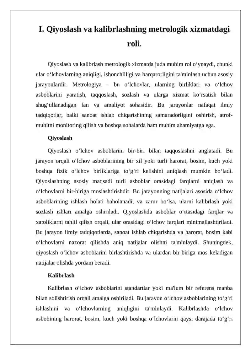 Metrologik xizmatda qiyoslash va kalibrlash ishlarini tutgan orni 4
