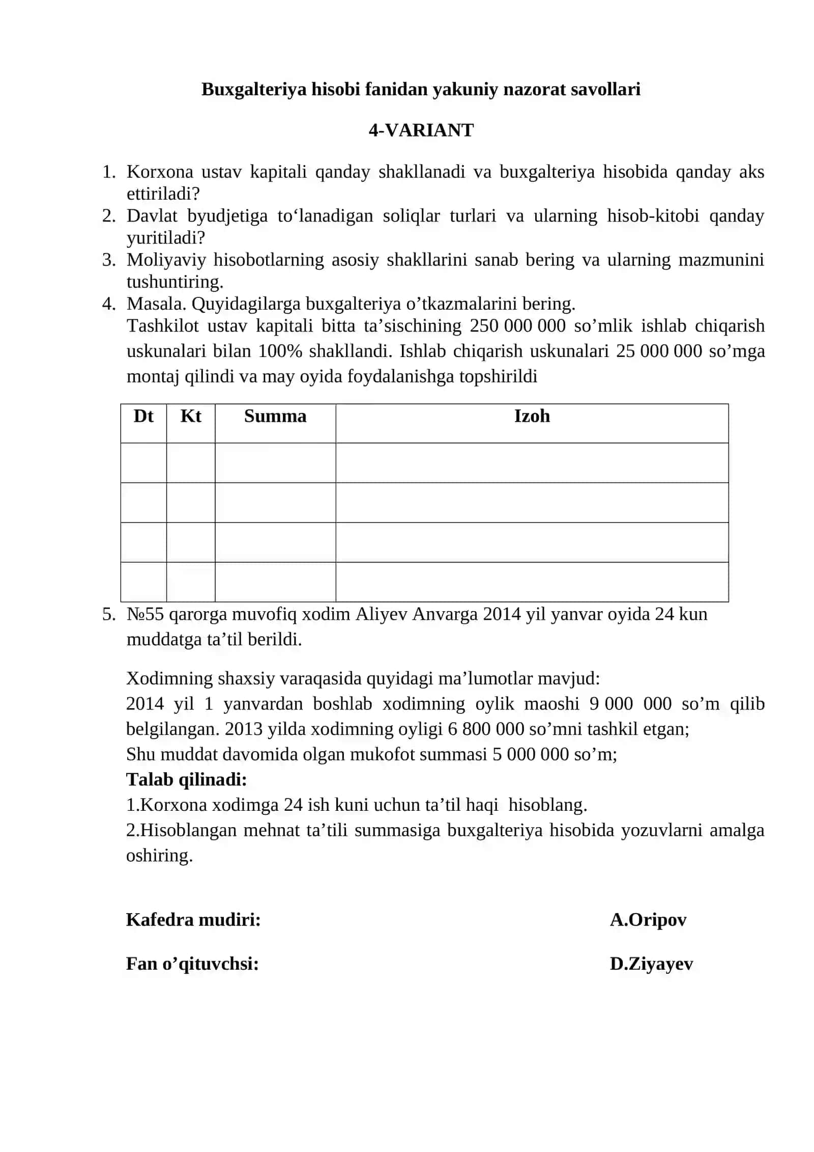 Moliya hisob fanidan yakuniy nazorat savollari 4