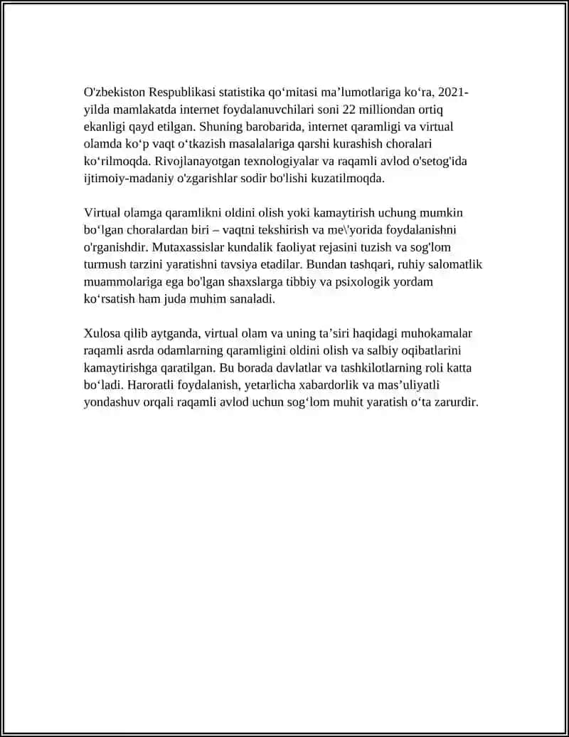 VIRTUAL OLAMGA QARAMLIK VA UNING OQIBATLARI 4