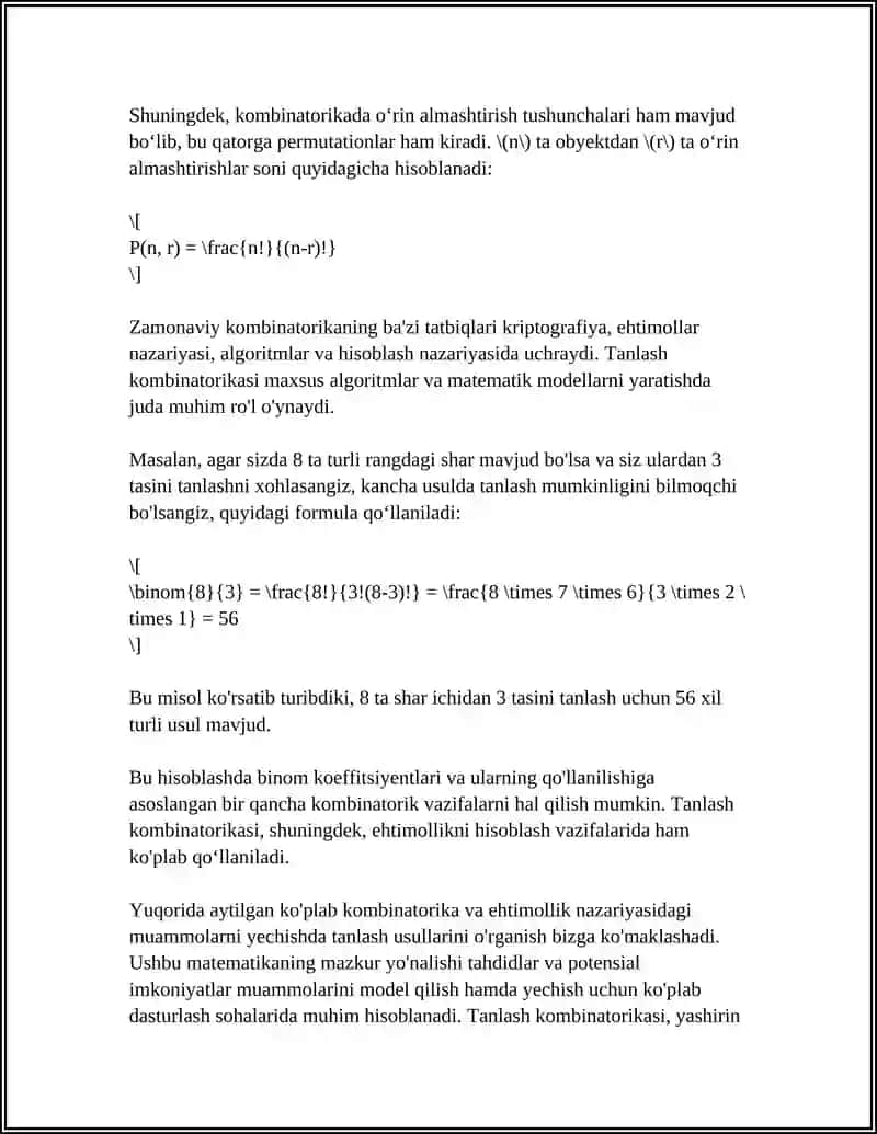 Tanlash kombinatorikasi 4
