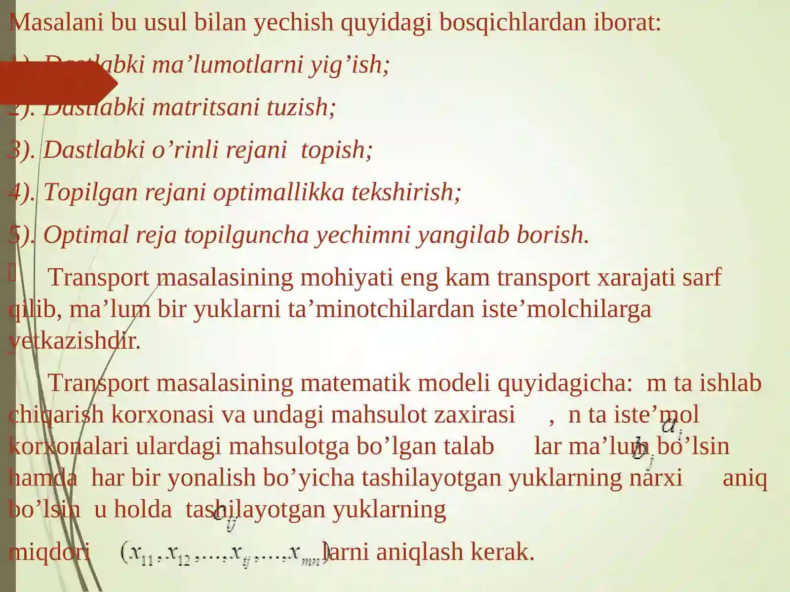 Chiziqli prоgrаmmаlаshtirish masalasining taqsimot usuli 4