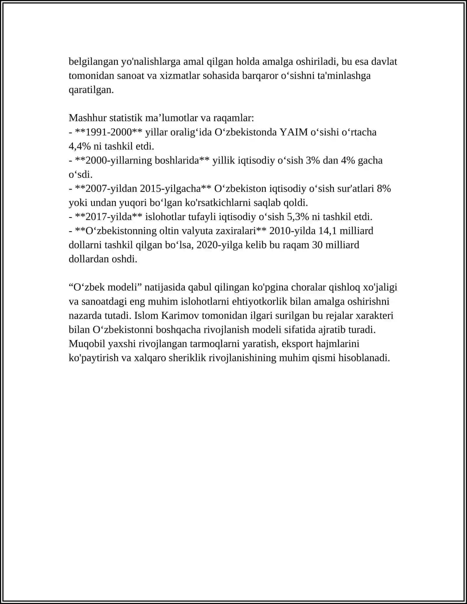 RIVOJLANISHNING "OZBEK MODELI" VA UNING XUSUSIYATLARI 4