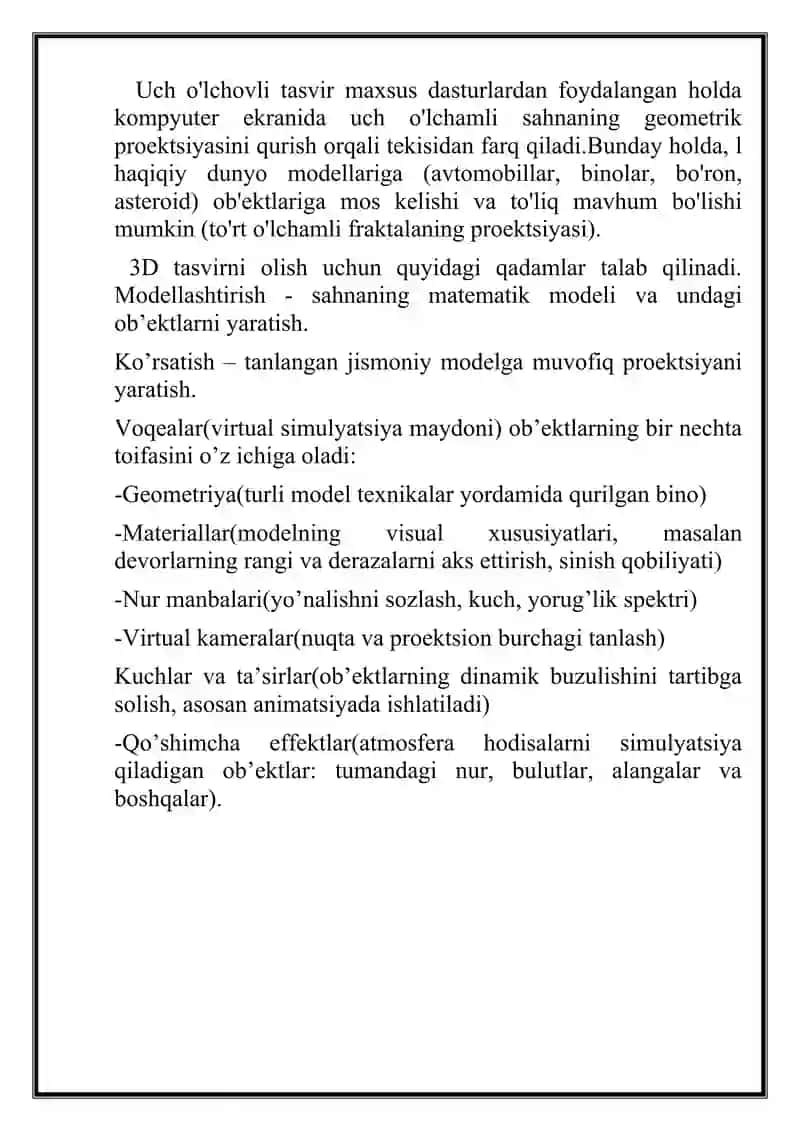 3 o’lchovli grafika imkoniyatlarini loyihalashda qo’llash texnologiyalari. 4