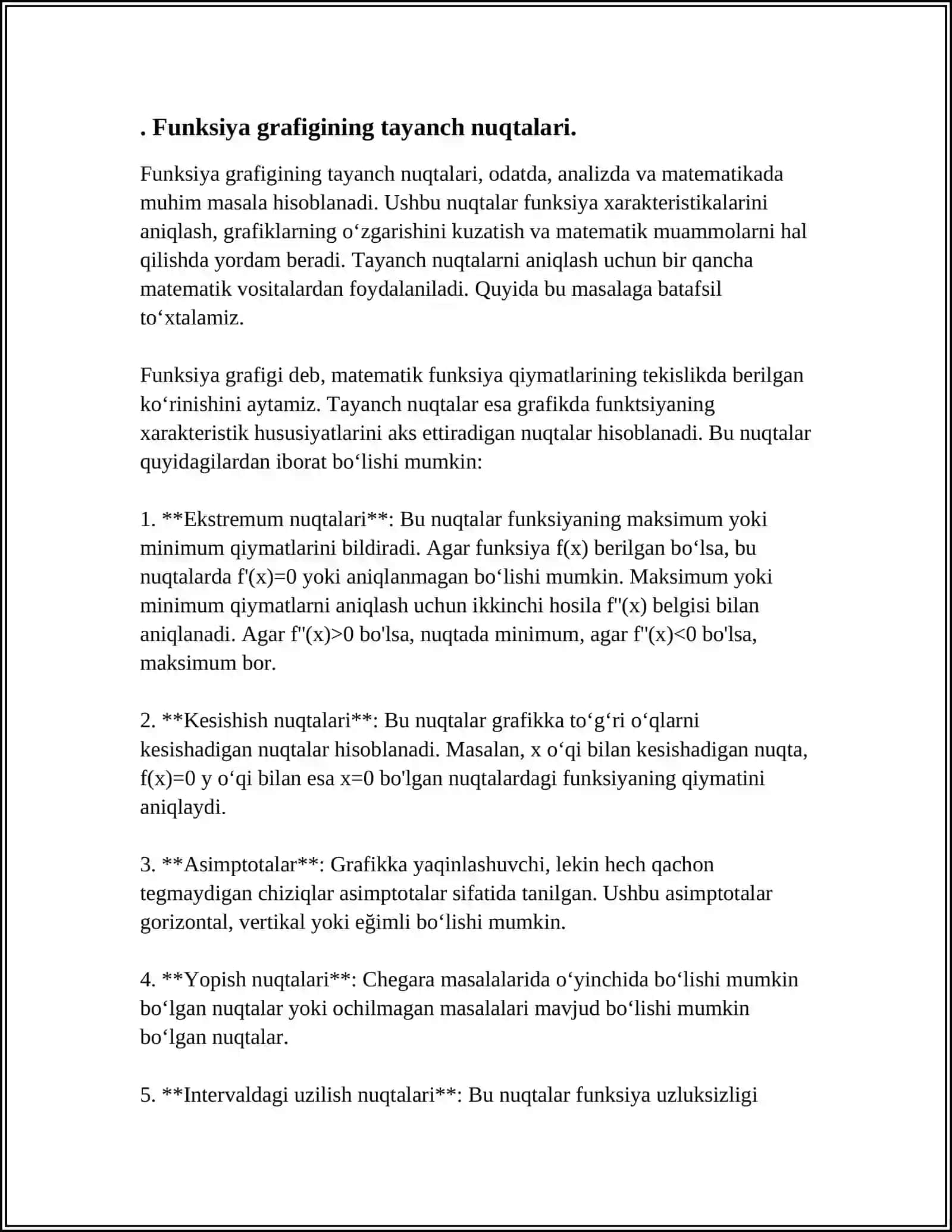 YOPIQ SOHADAGI FUNKSIYANING EKSTREMUM QIYMATLARI.FUNKSIYA GRAFIGINING QAVARIQLIGI VA BOTIQLIGI 4