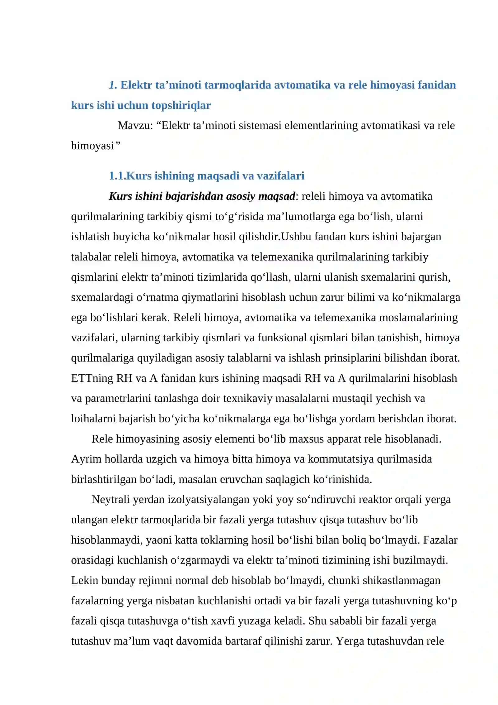 Elektr tizimlarida releli himoyani o'rni va avtomatlashtirishning sxematik sxemalari 4