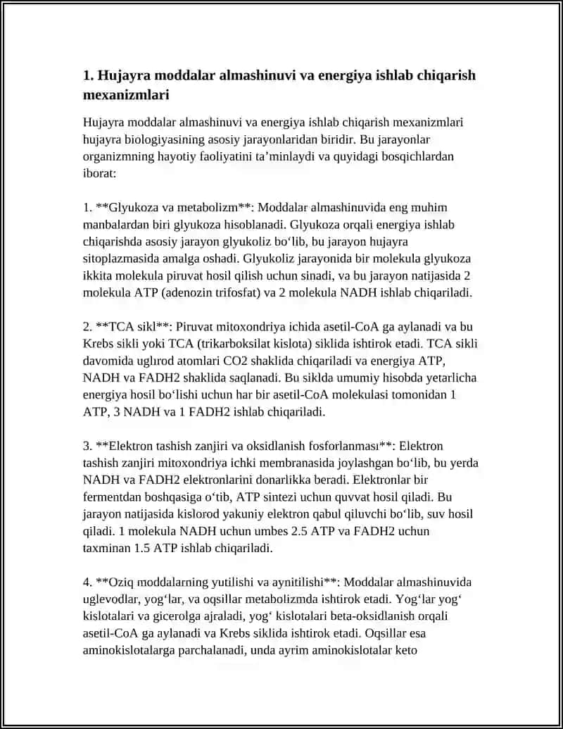 HUJAYRADA MODDALAR, ENERGIYA VA MA'LUMOTLAR OQIMI. HUJAYRA PROLIFERATSIYASI MUAMMOLARINING TIBBIYOTDAGI ROLI 4