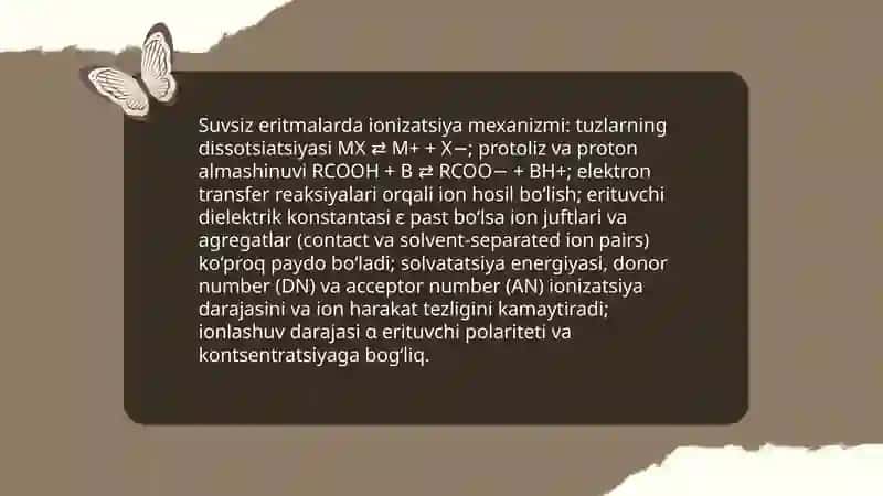 Suvsiz eritmalarning elektr o’tkazuvchanligi 4