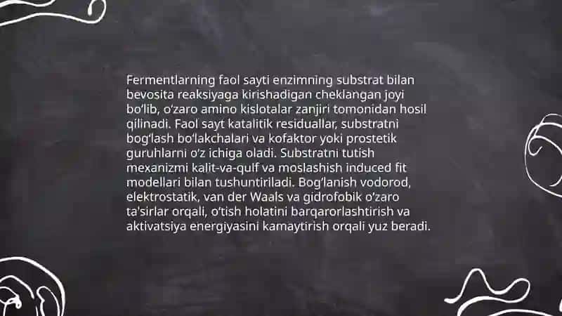 Fermentlarning tuzilishi,tasnifi va ta'siri mexanizimlari 4