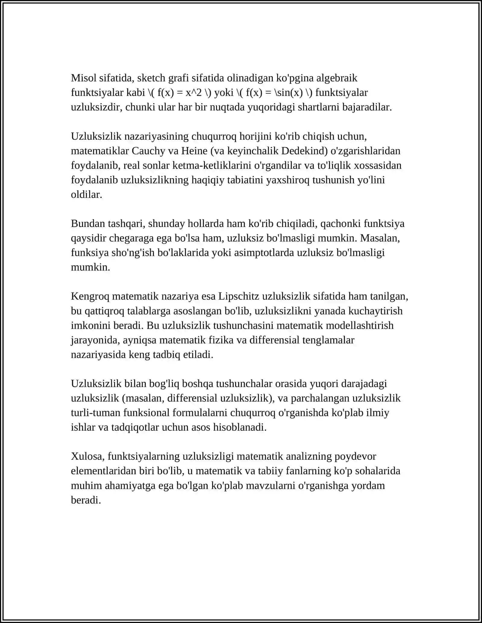FUNKSIYA UZLUKSIZLIGINI ANIQLASHDA BIR TOMONLAMA LIMITLAR 4
