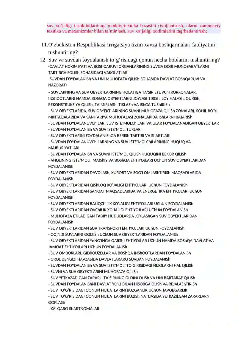 Gidromelioarativ tizimlardan foydalanish fanidan DAK savollar to’plami 4