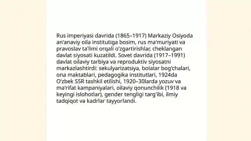Xorijiy davlatlar va oʻzbekistonda oila pedagogikasi fanining rivojlanish tarixi 4