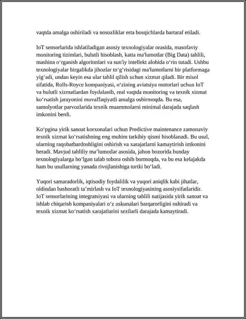 Oldindan bashoratli taʼmirlash (predictive maintenance) va IoT sensorlar 4