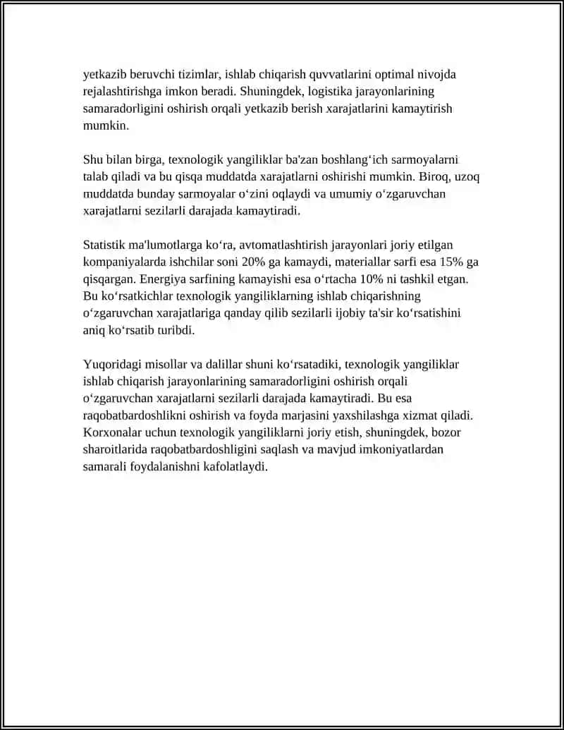 TEXNOLOGIK YANGILIKLARNING ISHLAB CHIQARISH XARAJATLARIGA TASIRI 4