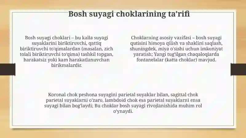 Bosh suyaklarining birikmalari.Chakka-pastii jag' bo'g'imi 4