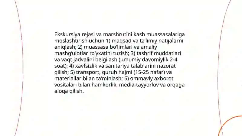 Ekskursiyalarni tashkil qilish 4