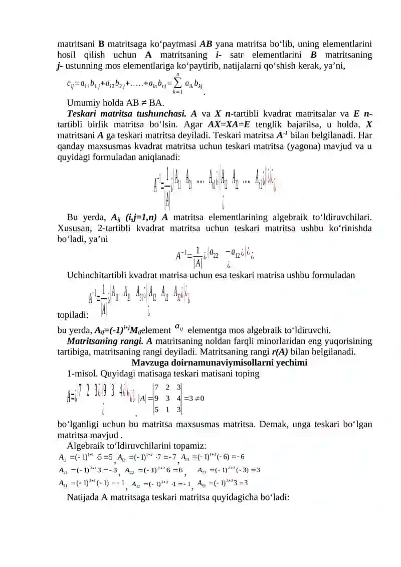 Determinantlarni hisoblash qoidalari 4