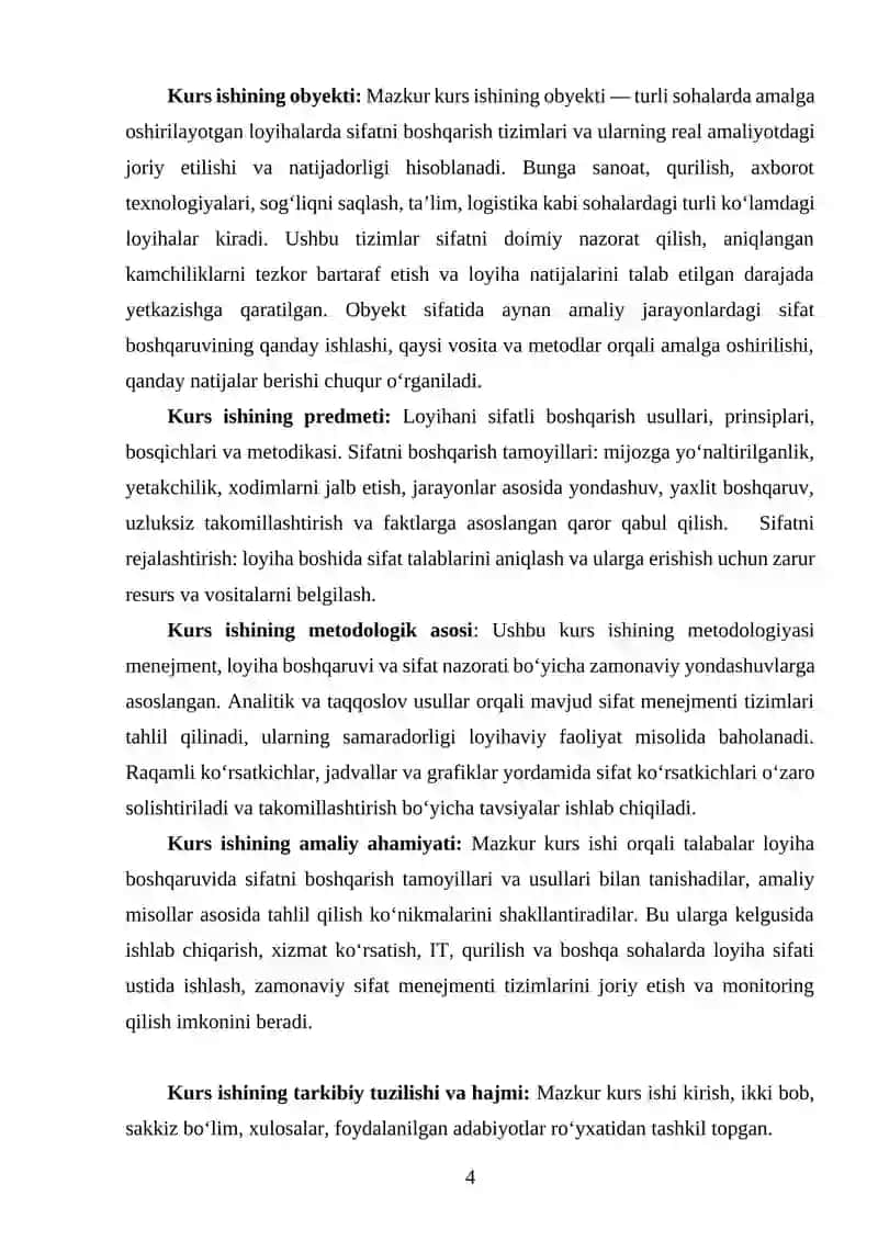 Loyihani sifatini boshqarishni tahlil qilish 4