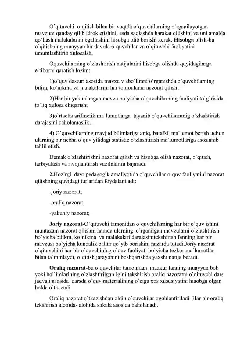 Pedagogik nazorat va ta`lim sifatini baholash va ma`rifiy tizimlarni boshqarish 4