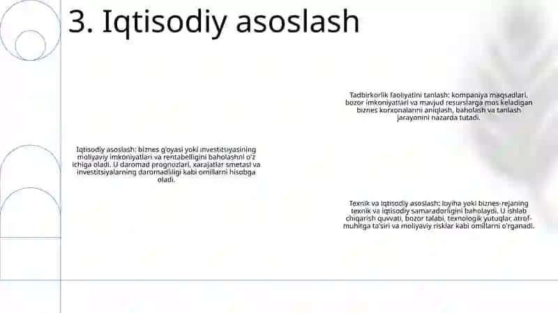 Biznes Faoliyati YoʻNalishlarini Tanlash Texnik Iqtisodiy Asoslash 4