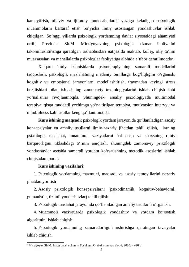 Psixologik yordam vaqtida asosiy konseptsiya va usullardan foydalanish 4