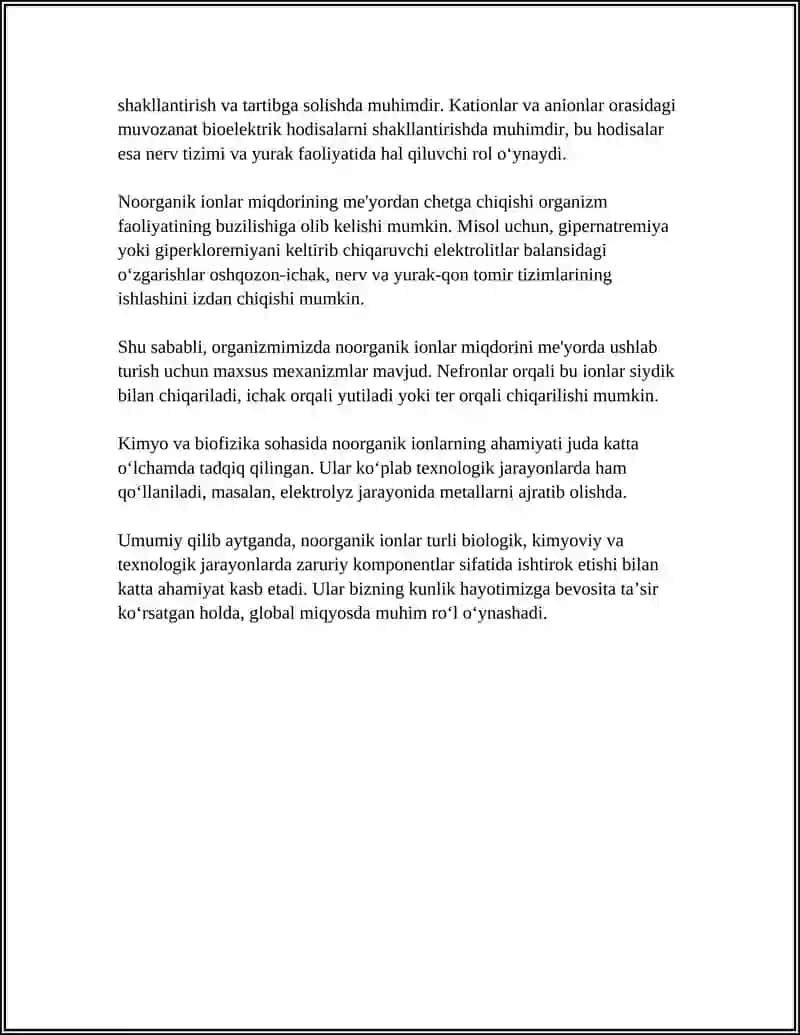 NOORGANIK IONLAR, ULARNING FUNKSIYALARI 4