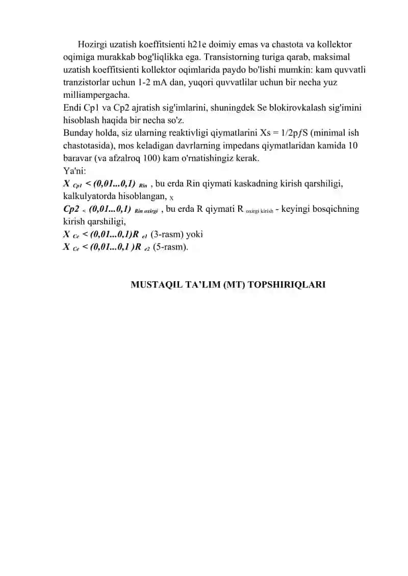 Tranzistorli Kuchaytirgichlarni Hisoblash 4
