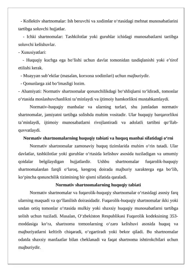 Normativ shartnomalar - huquqning maxsus manbasi sifatida 4