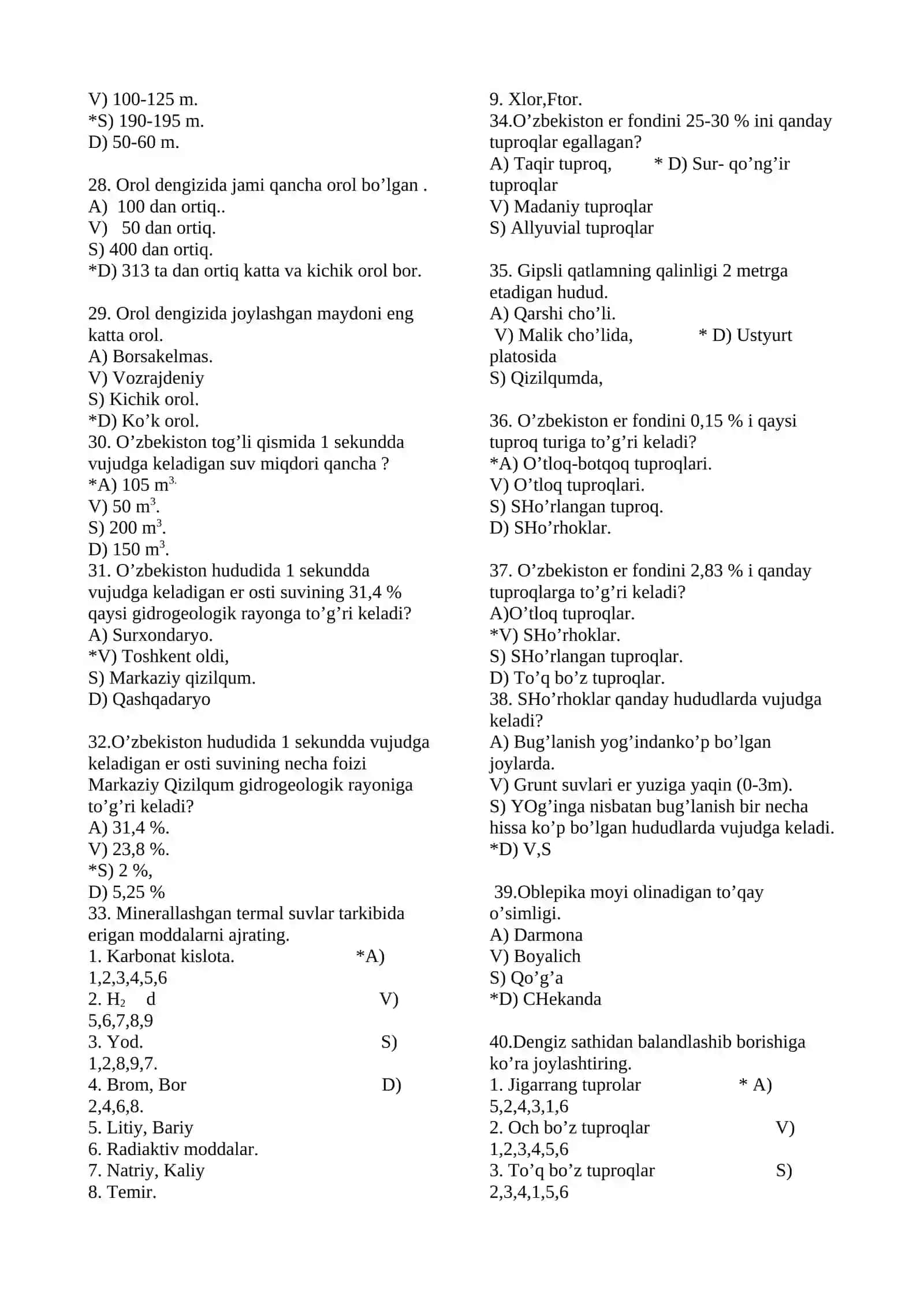 O'ZBEKISTON TABIIY GEOGRAFIYASI fаnidаn test vаriаntlаri 4